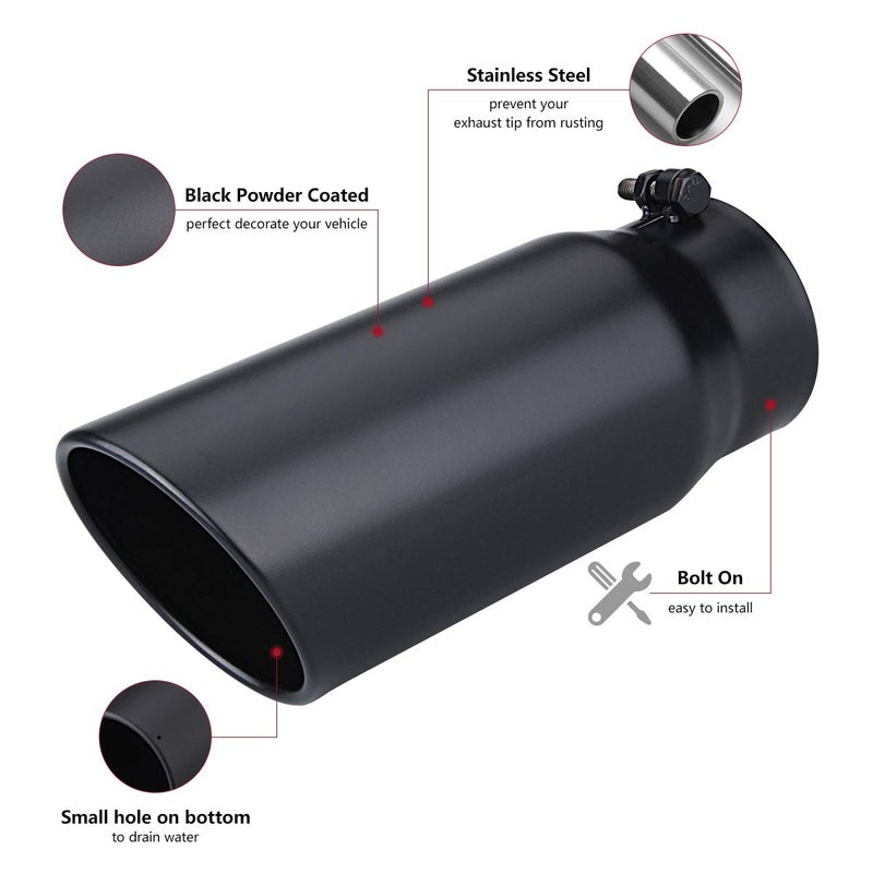 LCGP 4" to 5" Diesel Exhaust Tip, 12" Overall Length Bolt On Design Truck Tail Tip, Black Powder Coated,Rolled Angle Cut Design - Image 4